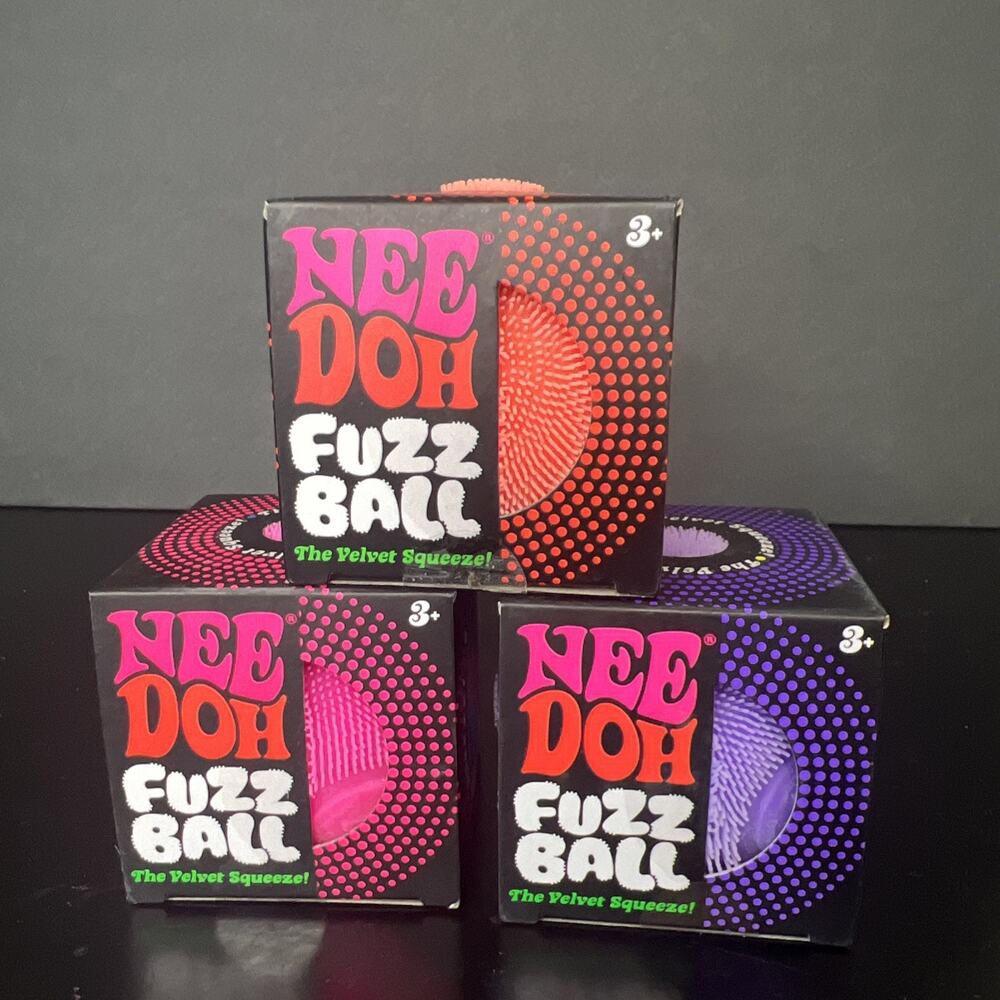 Lot of 3 Nee Doh Needoh Fuzz Ball Velvety Squeeze Ball - Pink,Orange,Purple